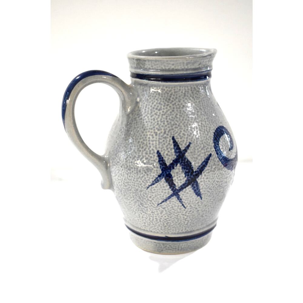 Original Gerzit Staffel Stoneware 6” Tall Pitcher Gray Blue West Germany Vintage